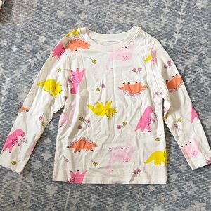 ✨5/$25✨Kids Long-Sleeve White Dino Print Tee - Pink, Yellow, Orange